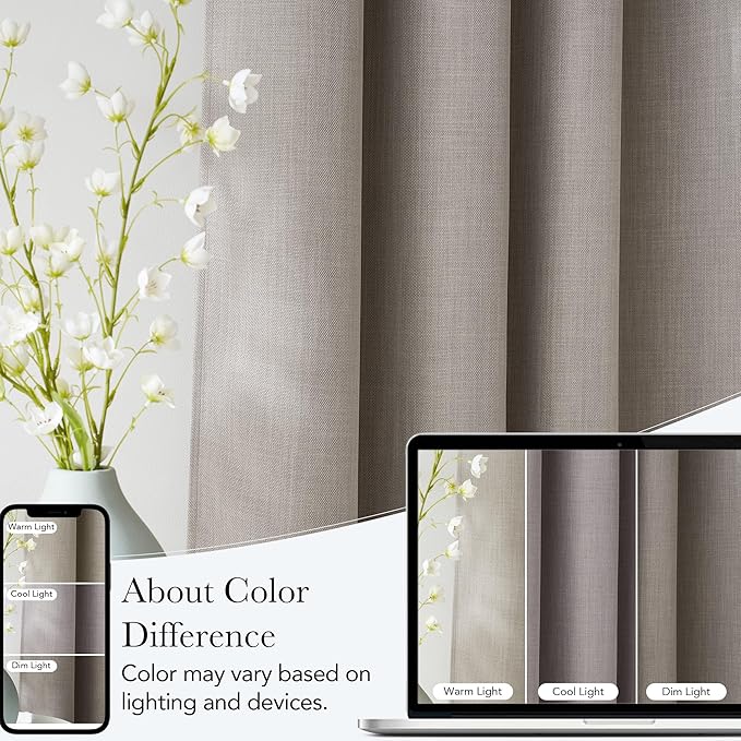 NICETOWN Angora Faux Linen Room Darkening Rod Pocket Curtains 63 inch Length, W42 x L63, Light Blocking Thermal Insulated Noise Reducing Drapes for Bedroom Living Room Farmhouse Decor, 2 Panels