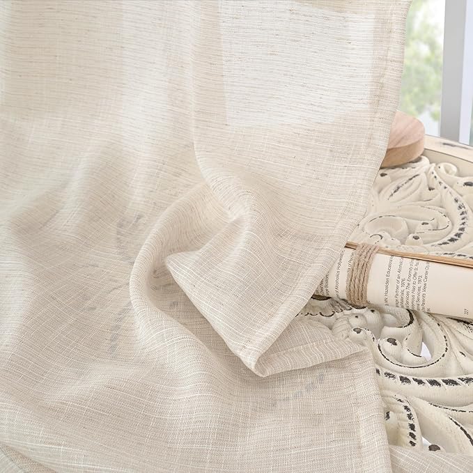 BGment Oatmeal Linen Curtains 84 Inch Length for Living Room, Lightweight Window Drapes Rustic Country Textured with Rod Pocket for Farmhouse Bedroom, 2 Panels Set, Each 42 Inch Wide