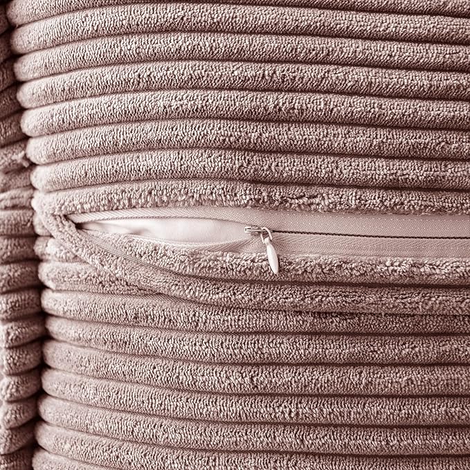 MIULEE Blush Pink Corduroy Decorative Euro Sham Pillow Covers 24x24 Inch with Splicing Set of 2 Soft Boho Pillow Covers Broadside Textured Pillowcases for Couch Bed Livingroom