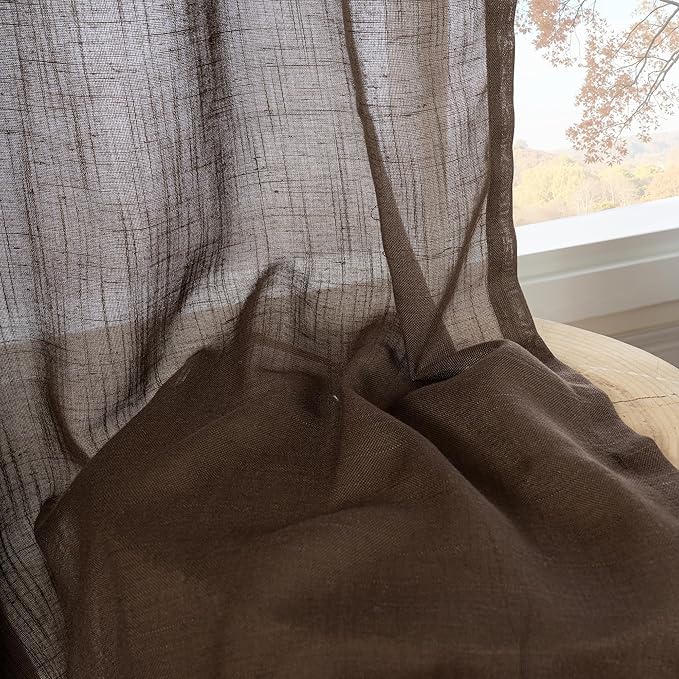 BGment Brown Linen Curtains 72 Inches Long for Living Room, Window Drapes Rustic Textured Semi Sheer for Farmhouse Beroom Dining Room Decor Rod Pocket Lightweight, 2 Panels Set, Each 52 Inch Wide
