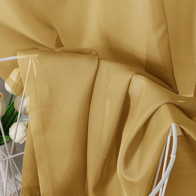 Aiyufeng Gold Sheer Curtains 63 Inch Length 2 Panels Set, Light Filtering Gold Window Curtain Drapes Treatment for Kitchen, Bedroom,Children Room, Dual Rod Pocket, 2 Pack of 42 x 63"