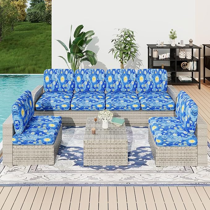 hyha Printed Couch Cushion Covers, Floral Sofa Covers Washable for 2 Cushion Couch, Stretch Pattern Outdoor Cushion Covers for Patio Furniture with Elastic Bottom(2 Packs, Starry Sky)