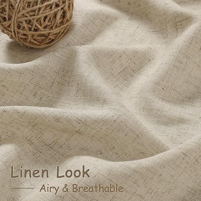 Eggshell Beige Linen Curtains for Living Room 94 Inches Long Light Filtering Semi Sheer Curtain Back Tab Rustic Farmhouse Decor Burlap Luxury Boho Drapes for Bedroom Dinner Room 52x94, 2 Panels