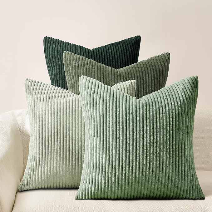 Topfinel Corduroy Throw Pillow Covers Pack of 2 Green 16"x16" No Insert with Hidden Zipper | Decorative Cushion Covers for Bedroom,livingroom and Nursery,Light Green