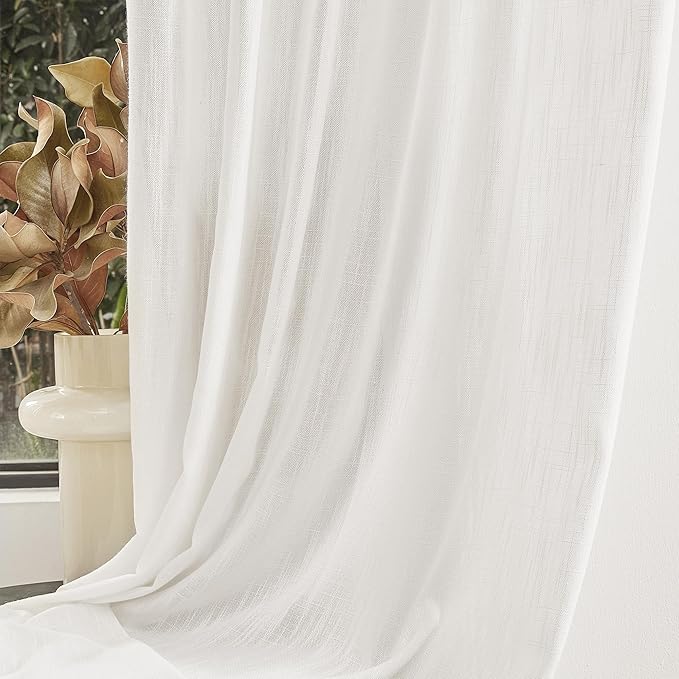 MYSKY HOME 90 Inch Curtains for Sliding Glass Door Windows, Living Room Decoration Natural Drapes Soft Comfortable Touch Farmhouse Country Patio Treatment Set, Beige White, 50" Width, 2 Panels