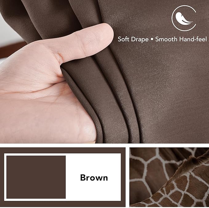 Deconovo Blackout Curtains, Thermal Insulated, W70 x L63 2 Panels, Back Tab, Machine Washable, Room-Darkening Drapes for Bedroom/Living Room Brown