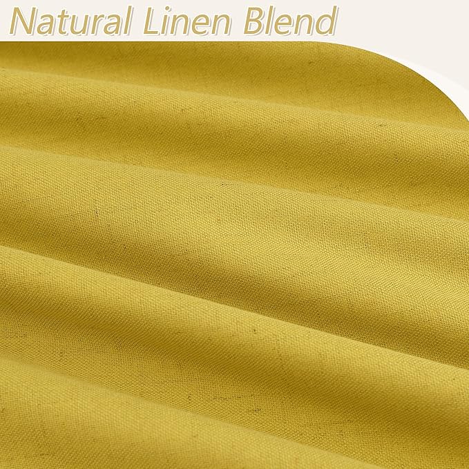 Guken 100% Blackout Curtains 96 Inch Length 2 Panels Set for Living Room Bedroom Back Tab Thermal Insulated Black Out Linen Drapes Room Darkening Celery Yellow,52x96