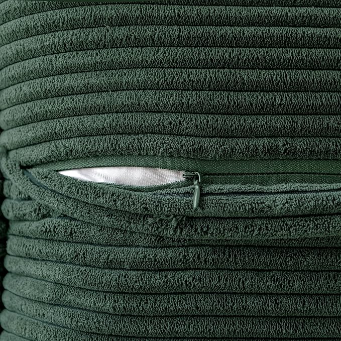 MIULEE Decorative Throw Pillow Covers for Couch Bed Livingroom 16x16 Inch Set of 2 Dark Green Boho Accent Throw Pllows Broadside Striped Patchwork Soft Corduroy Pillowcases