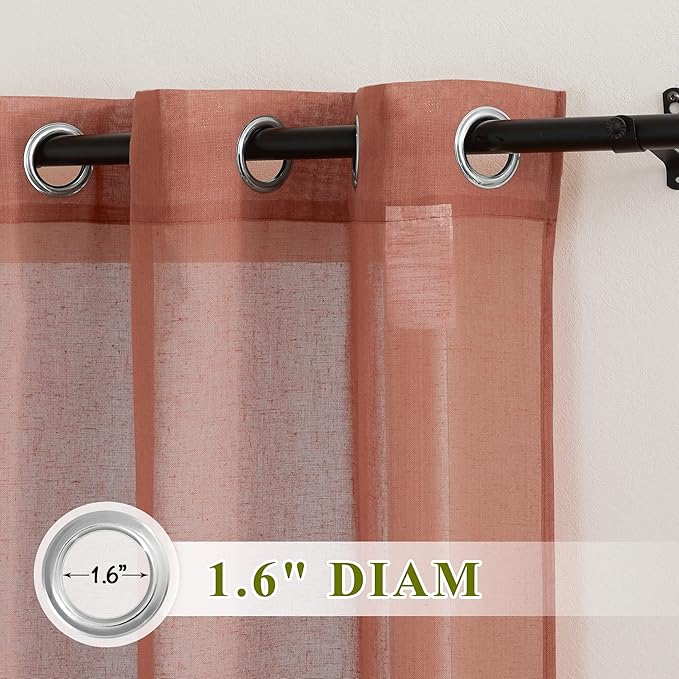 NICETOWN Semi Sheer Linen Curtains, Grommet Top Rustic Linen Burlap Curtains Privacy with Light Through Vertical Drapes for Bedroom/Kids Room, Burnt Orange, W36 x L84, 1 Pair