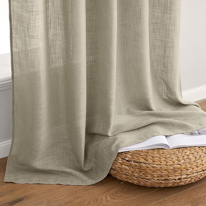MIULEE Oatmeal Linen Curtains 108 Inch Long 2 Panels for Bedroom Living Room, Soft Thick Linen Textured Natural Window Drapes Semi Sheer Light Filtering Back Tab Rod Pocket Burlap Look Decor