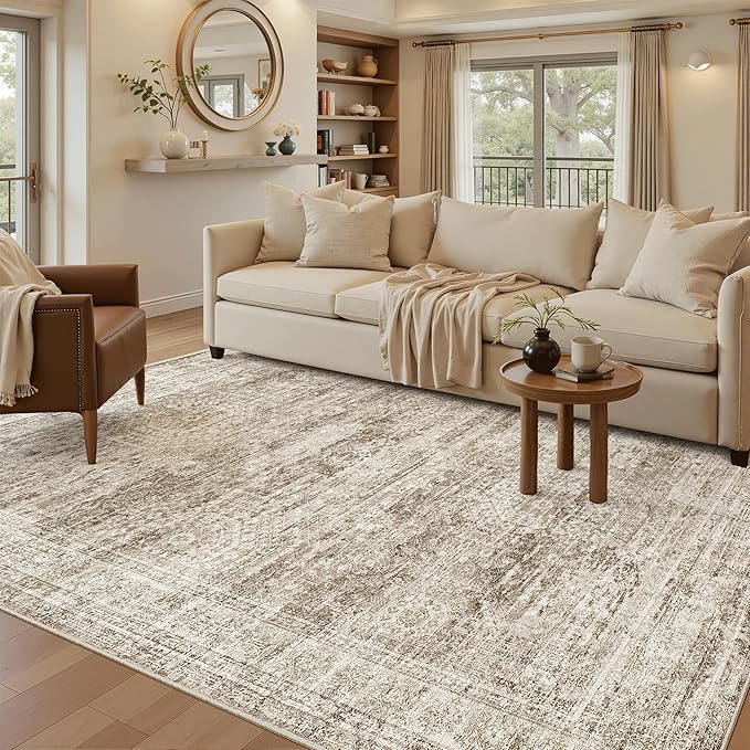 6x9 Area Rug for Living Room Washable 6x9 Rug Non-Slip Modern Rugs for Bedroom Dining Room Ultra-Thin Indoor Brown Rug