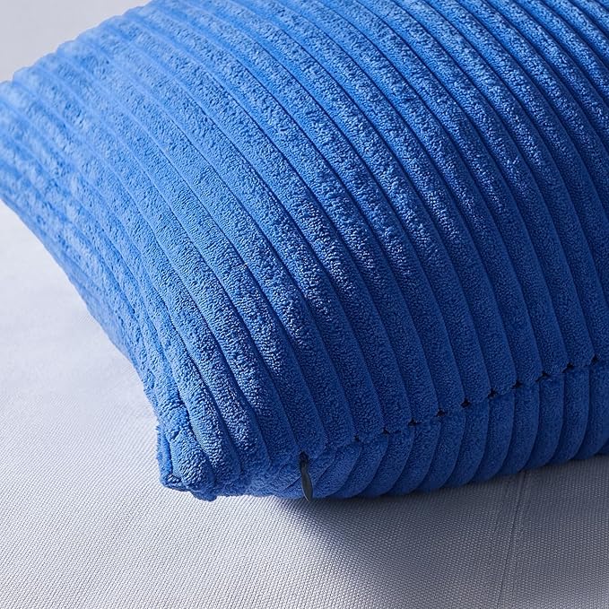 Topfinel Blue Throw Pillow Covers 18x18 Inch Set of 4,Soft Accent Corduroy Decorative Cushion Cover,Square Modern Pillow Case for Beach,Patio,Balcony,Living Room,Summer Gradient Shams Home Decor