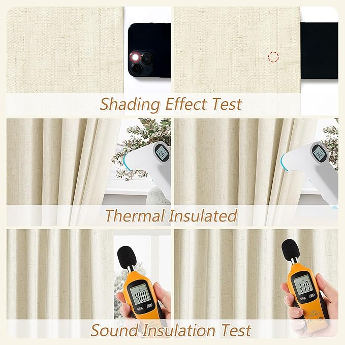 Guken 100% Blackout Curtains 100 Inch Length 2 Panels Set for Living Room Bedroom Back Tab Thermal Insulated Black Out Linen Drapes Room Darkening Window Curtains 100 Inches Long,Warm Beige
