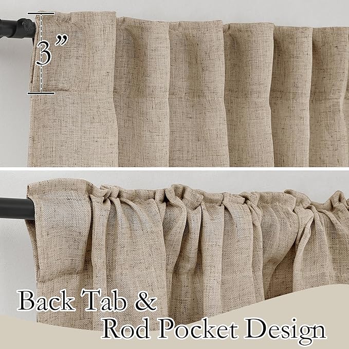 RYB HOME Linen Curtains Over Sink 36 inches Length, 2 Panels Light Filtering Privacy Semi Sheer Curtains for Bathroom Kitchen Small Window, Length 36 by Width 52 inch, Khaki