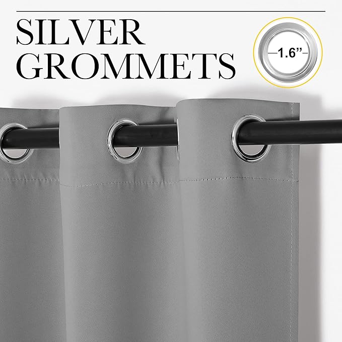 NICETOWN Silver Grey Blackout Curtain Panels for Bedroom, Thermal Insulated Grommet Top Blackout Draperies and Drapes for Basement (2 Panels, W42 x L40-inch)