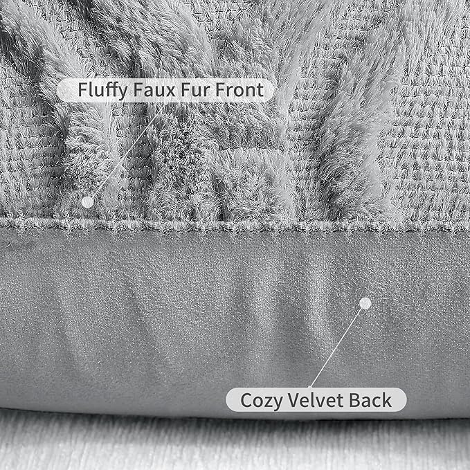 decorUhome Throw Pillow Covers 18x18 Inch Set of 2, Soft Plush Faux Wool Grey Solid Couch Pillow Covers, Accent Farmhouse Neutral Square Pillow Cases for Sofa Bed Living Room