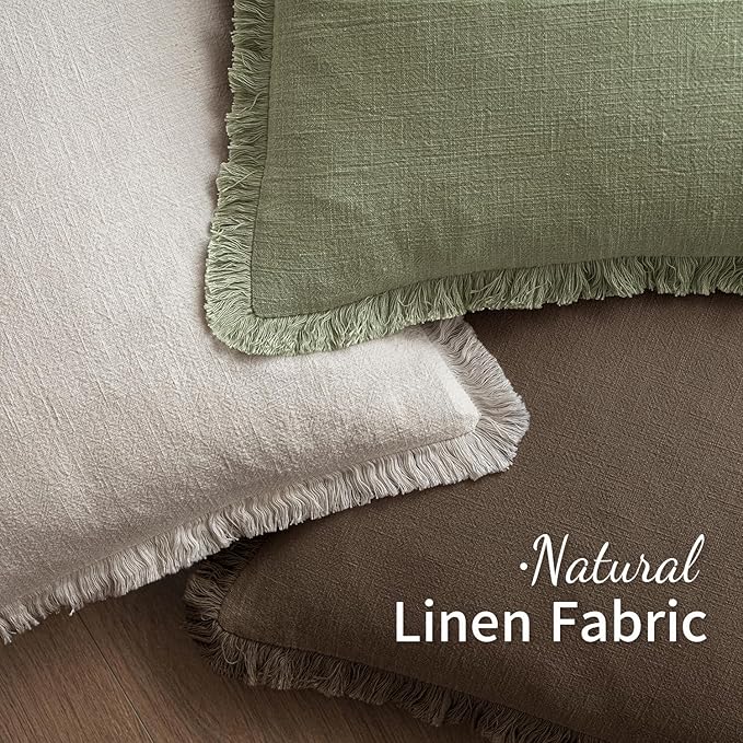 MIULEE Decorative Throw Pillow Covers Neutral Linen Fringe Throw Pillows Euro Shams Set of 2 Chocolate Brown Boho Farmhouse Cushion Covers for Couch Sofa Bed Living Room Spring Home Decor 22x22 Inch