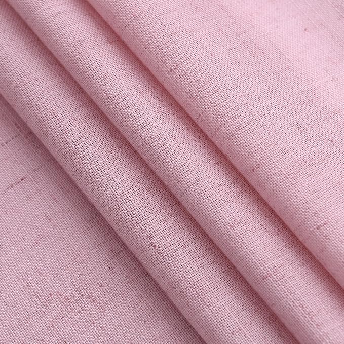 Rose Linen Curtains 84 Inch Long 2 Panel Set with Back Tab Rod Pocket Light Filtering Privacy Semi Sheer Textured for Neutral Farmhouse Style Bedroom and Living Room 52x84