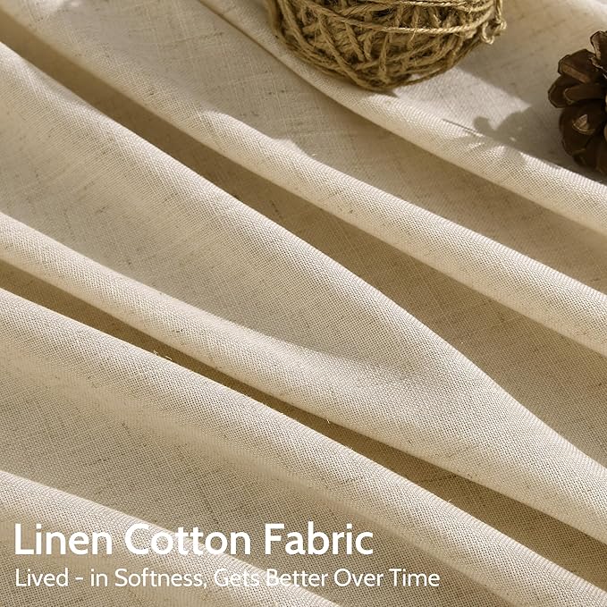 Nanspring Tan Linen Curtains 84 Inches Long for Bedroom Back Tab Light Filtering Privacy Semi Sheer Curtain Modern Farmhouse Decor Cotton Textured Drapes for Living Room 2 Panels 52x84
