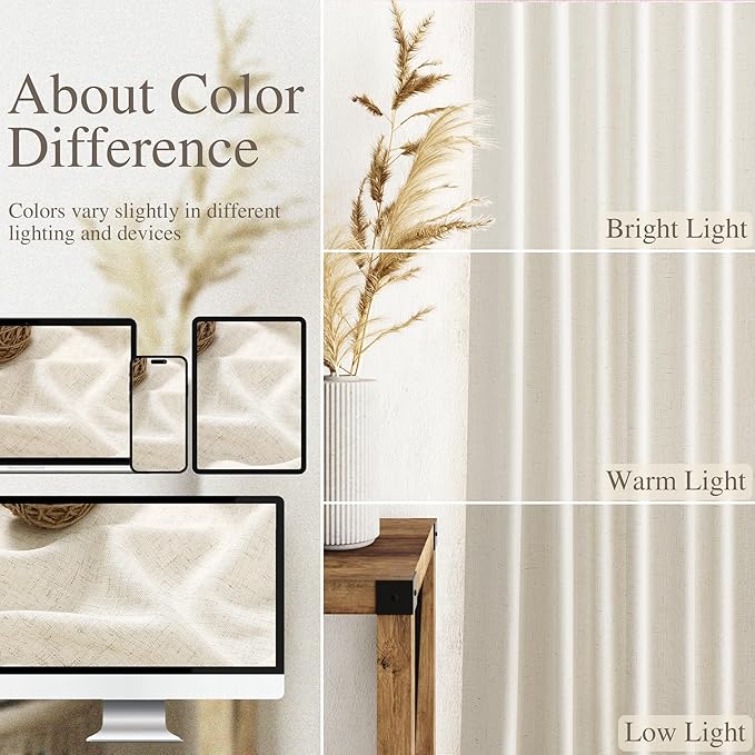 Nanspring Warm Beige Linen Curtains 72 Inch Length for Living Room Semi Sheer Light Filtering Door Drapes 2 Panels Set for Kids Bedroom Light Filtering Back Tab Rod Pocket Modern Farmhouse Decor 52x72