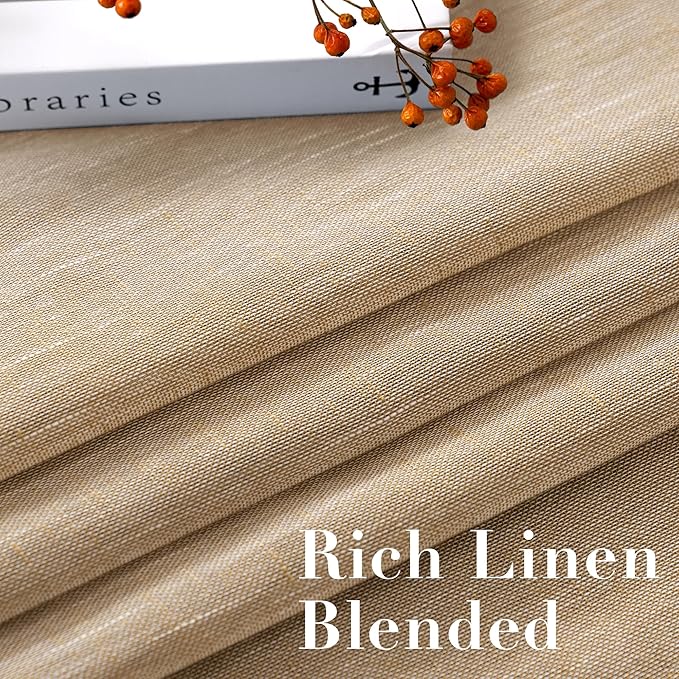 H.VERSAILTEX Natural Linen Rich Quality Curtain Semi-Sheer Privacy Protection Home Fashion Multi Size 52x63 - Inch/Nickel Grommet Top Linen Curtain Panels Indoor Curtains (Set of 2, Taffy)