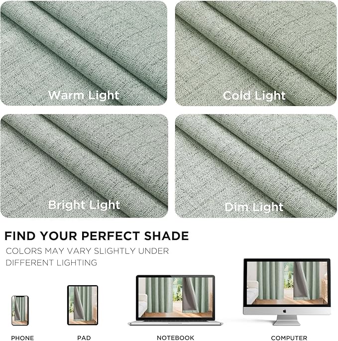 Joydeco Blackout Curtains for Bedroom - 100% Light Blocking 2 Panels Sage Green Drapes 66" W x 84" L, Thermal Insulated Room Darkening Curtains, Linen Textured for Living Room, Rod Pocket & Back Tabs