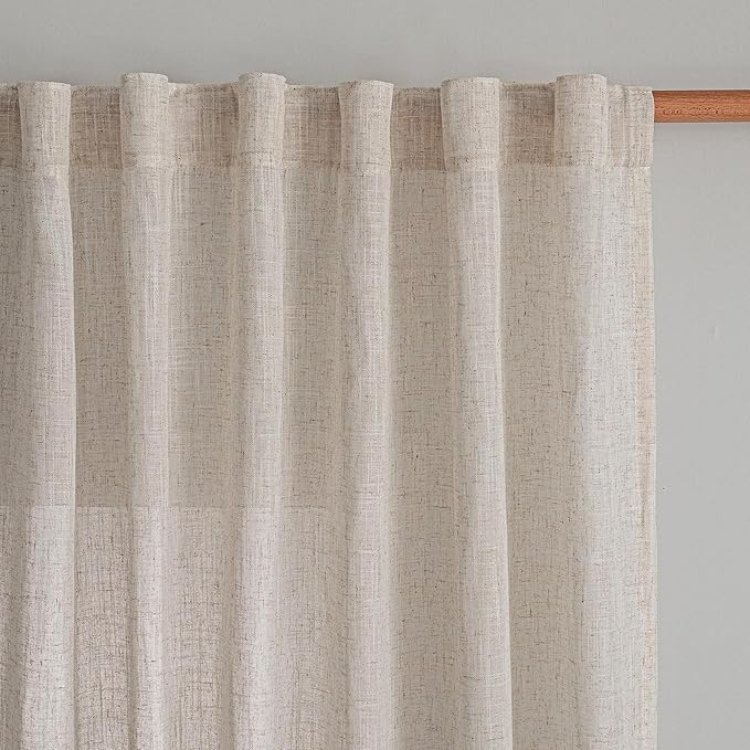 MYSKY HOME Natural Linen Living Room Curtains, Extra Long Semi Sheers Light Filtering Back Tab Privacy Drapes for Patio Pergola Gazebo Soft Nice Vertical Elegant Style, 50 x 120 Inch, 2 Panels