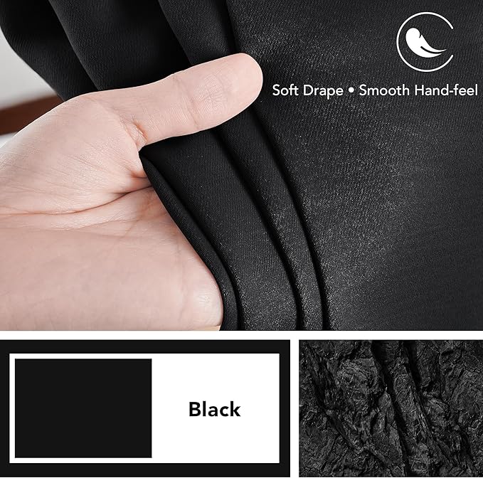 Deconovo Blackout Curtains, Thermal Insulated, W38 x L63 2 Panels, Back Tab, Machine Washable, Room-Darkening Drapes for Bedroom/Living Room Black