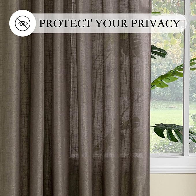MYSKY HOME 108 Inches Long Dark Brown Sheer Curtains for Living Room 2 Panel Sets Light Filtering Window Drapes for Sliding Door Back Tab Draperies Floor to Ceiling Curtains Soft, 50" Wide