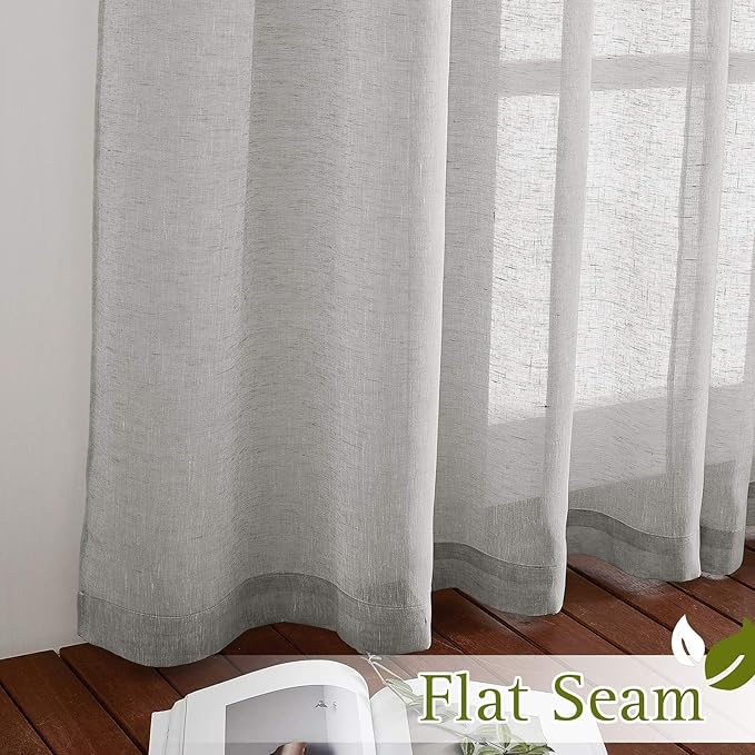 NICETOWN 90 inch Grey Curtains Linen Sheer Window Drapes, Grommet Decorative Keep Privacy Semi Sheer with Light Filtering for Kids Room/Boys Room, W52 x L90, 2 Panels
