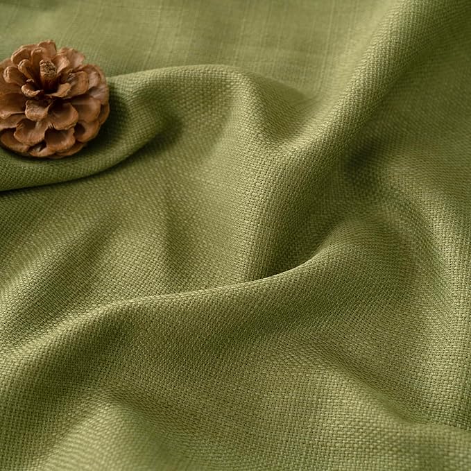 LAMIT 60 Inch Wide Linen Curtains for Bedroom, 84 Inch Faux Linen Textured Light Filtering Privacy Moss Green Drapes Grommet Sheer Panels for Living Room, 2 Panels, 60 x 84 Inch
