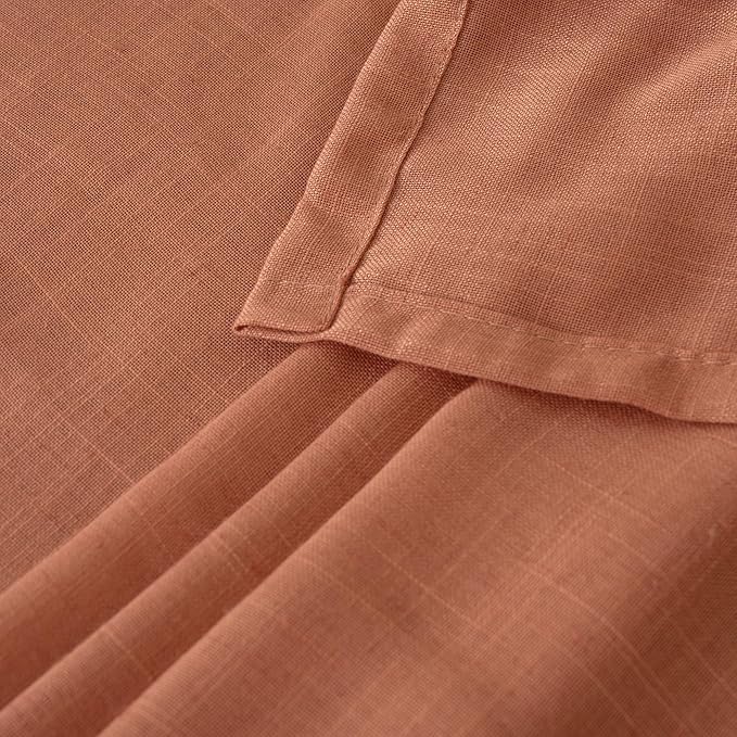 BGment Boho Terracotta Linen Curtains for Living Room 84 Inches Long, Burnt Orange Light Filtering Drapes Semi Sheer with Rod Pocket for Fall Bedroom Rust Color, Each 52 Inch Wide