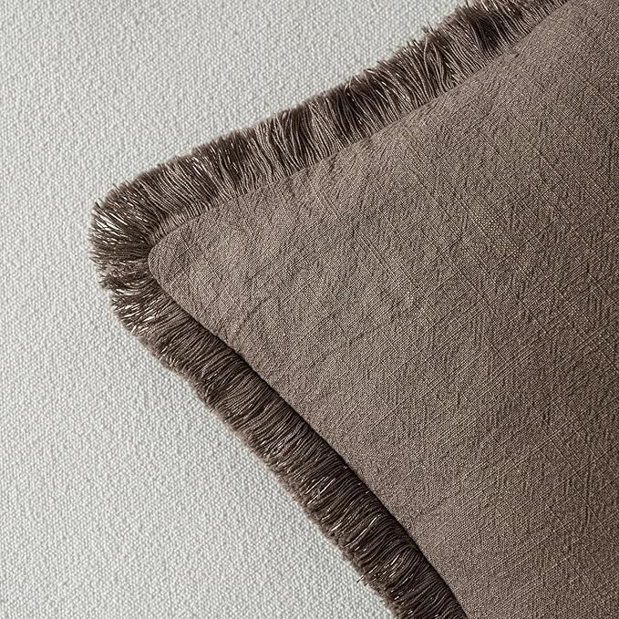 MIULEE Decorative Throw Pillow Covers Neutral Linen Fringe Throw Pillows Euro Shams Set of 2 Natural Coffee Boho Farmhouse Cushion Covers for Couch Sofa Bed Living Room Spring Home Decor 22x22 Inch