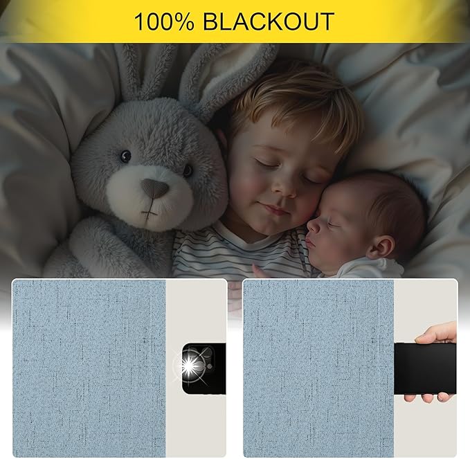 Light Blue Curtains for Bedroom 63 Inch Length 2 Panels Neutral Linen Textured Full Blackout Room Darkening Noise Reducing Curtain for Bay Window Kids Room Boys Nursery Dusty Slate Stone Blue 63 Long