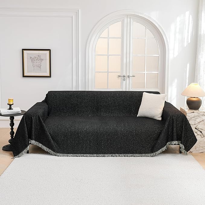 MYSKY HOME Black Couch Covers, Couch Cover 2 Cushion Sofa Pet Couch Cover for Sofa, Sectional Couch Covers L Shape Throw Sofa Cover, Soft Washable Pets Covers for 2 Cushion, 71"x118", Black
