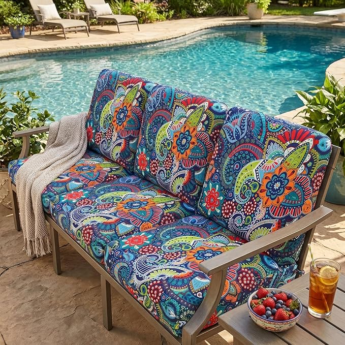 hyha Printed Couch Cushion Covers, Floral Sofa Covers Washable for 2 Cushion Couch, Stretch Pattern Outdoor Cushion Covers for Patio Furniture with Elastic Bottom(2 Packs, Paisley)
