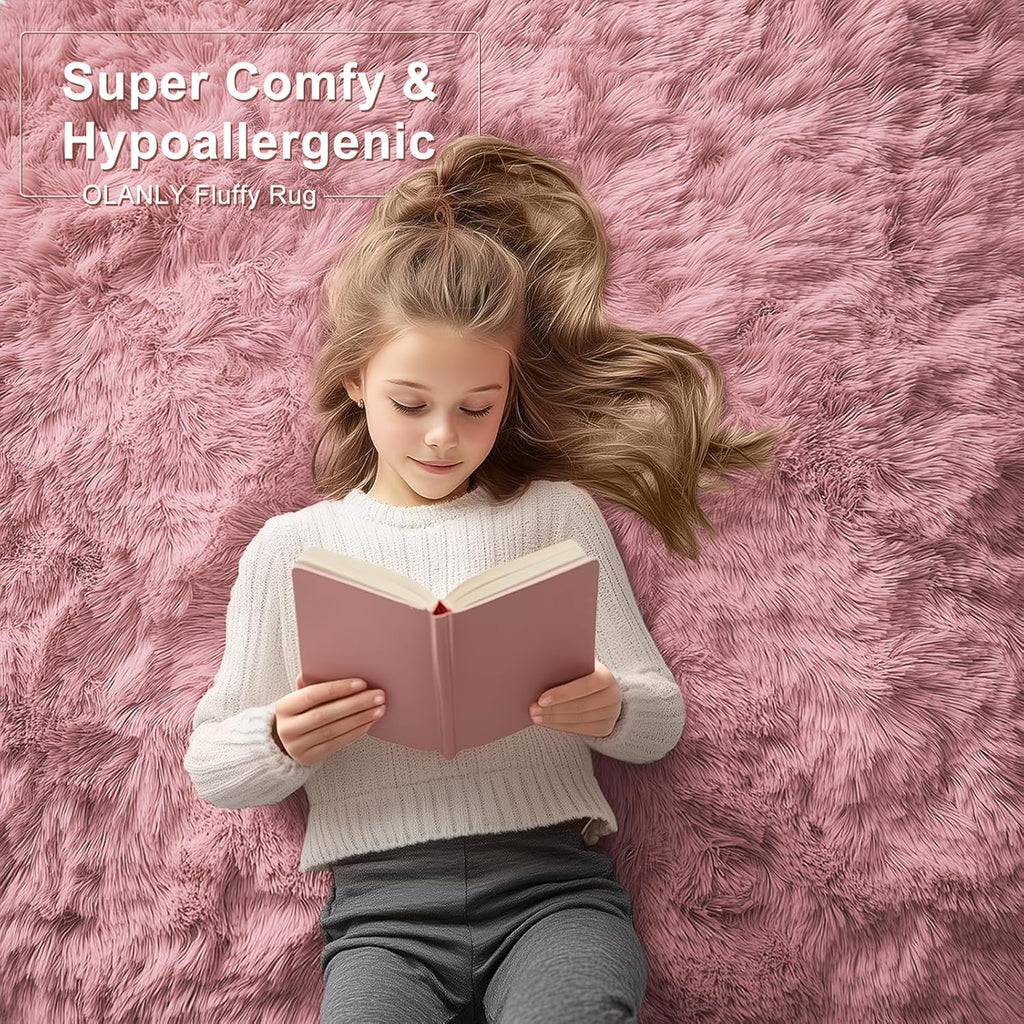3X5 Machine Washable Small Bedside Rug, Soft Fluffy Shaggy Rugs for Living Room, Bedroom, Indoor Floor Carpet for Kids Girls and Boys, Preppy Dorms, Nursery, Home Decor Aesthetic, Pale Pink