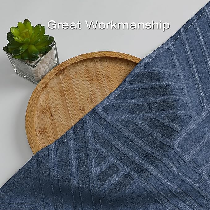 Simplebrand Navy Blue Sheer Kitchen Curtains 36 Inch Length Tier Curtains 2 Panels, Light Filtering Geometric Jacquard Clip Textured Semi Sheer Curtains Short Window Curtains for Bathroom, 42x36 inch