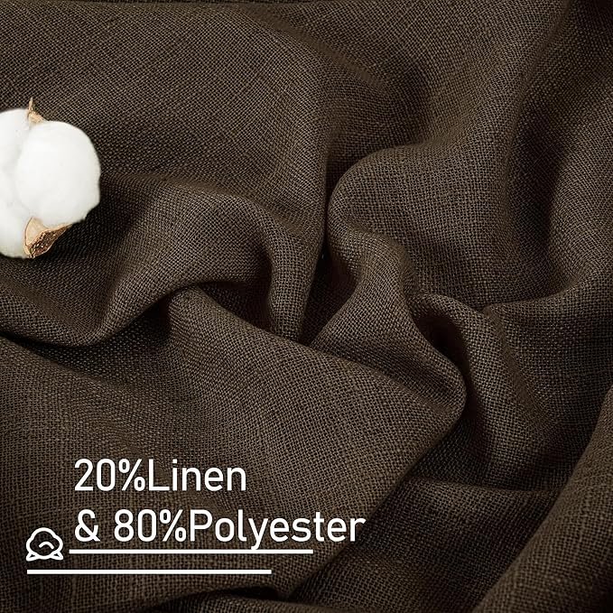 LAMIT Dark Brown Linen Boho Curtains 80 inch Length 2 Panels, Light Filtering Semi Sheer Panels Back Tab and Rod Pocket Neutral Drapes for Bedroom/Living Room, 34 x 80 Inch