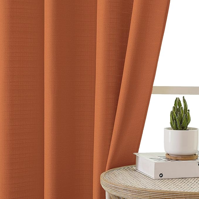 Chyhomenyc Orange Valance for Windows, Light Filtering Faux Linen Textured Small Short Valance for Kitchen Bathroom Laundry Basement, Solid Rod Pocket Top Window Curtain, 60Wx14L inch, 1 Piece