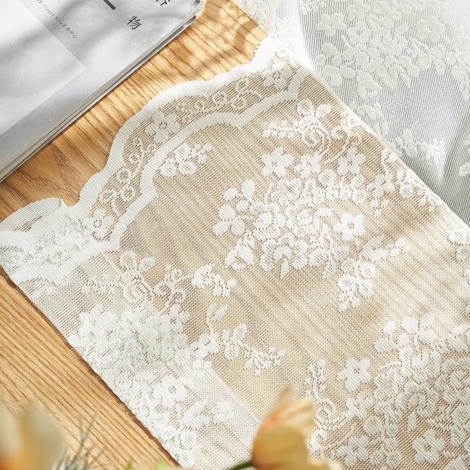 YJ YANJUN Vintage Lace Curtains 84 Inches Long-Victorian Floral Pattern Ivory Sheer Curtain Panels for Living Room Bedroom French Door, Light Filtering Drapes, 2 Panels 52W x 84L Cream