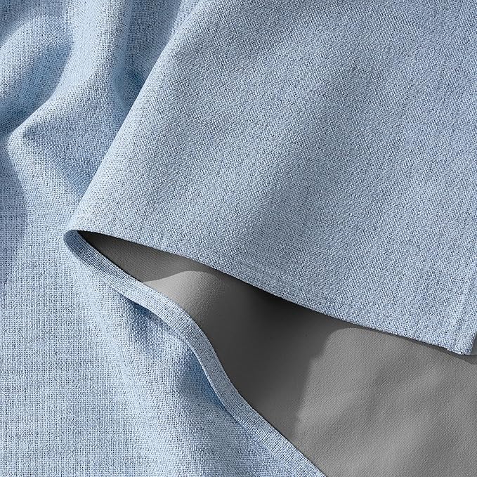 RYB HOME Linen Texture Curtains for Bedroom, 100% Blackout Thermal Insulated Curtains, Rod Pocket&Back Tab Room Darkening Drapes Luxury Decor for LivingRoom/Nursery, W52xL84, 2 Panels, Smoky Blue