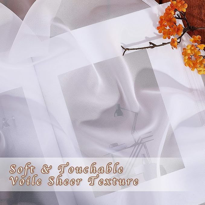 NICETOWN Sheer Curtains for Patio Door - Ring Top Voile Textured Soft Lightweight Curtains and Drapes Elegant for Bedroom/Kitchen/Living Room Home Decor, W70 x L63, White, 2 Panels