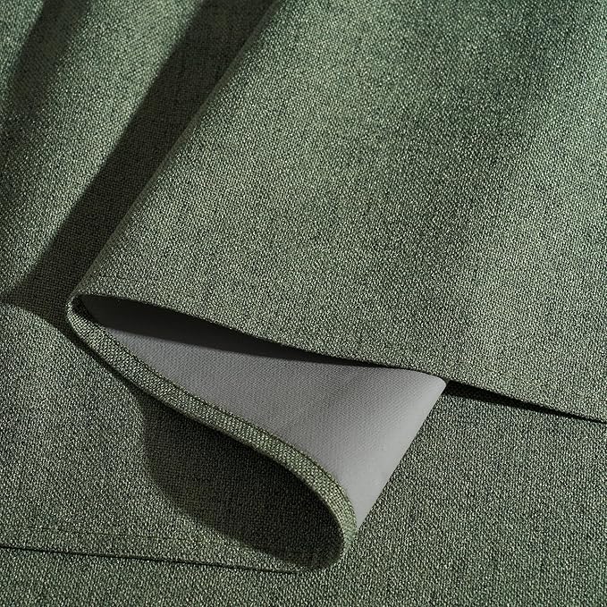 RYB HOME Olive Green 100% Blackout Linen Curtains 84 inches Long, Luxury Thermal Insulated Room Darkening Drapes for Living Room/Bedroom/Sliding Doors, Back Tab&Rod Pocket, W52xL84, 2 Panels