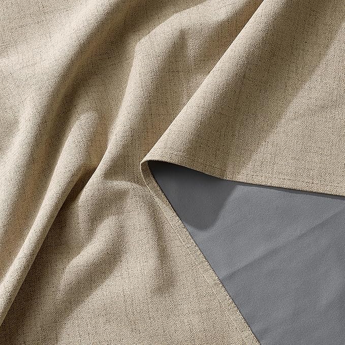 RYB HOME 100% Blackout Linen Textured Curtains for Bedroom, Farmhouse Thermal Insulated Window Curtains for Living Room Dining Patio Sliding Glass Door, Wide 52 x Long 102 inch, Burlap, 2 Panels
