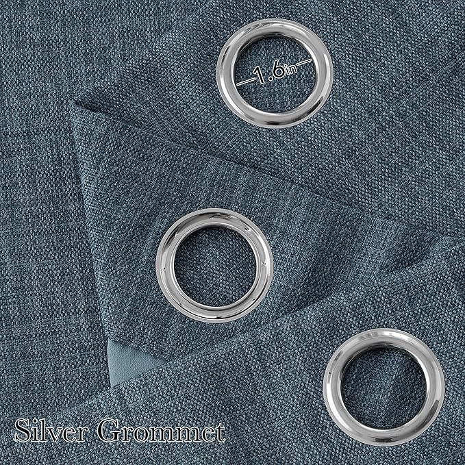NICETOWN Faux Linen Mist Blue Blackout Curtains 84 inches Long for Living Room - Privacy Panels for Bedroom, Modern Farmhouse Style Easy Care Grommet Top, 2 Panels, W52 by L84
